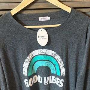 Hount Gray Cotton/Slub 'Good Vibes' Banded Bottom LS Tee
